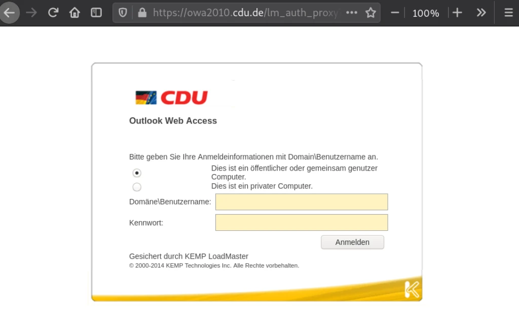 Schreenshot CDU Webmailer Outlook 2010 Web Access