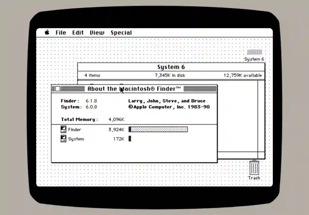 Screenshot MacOS System 6 Emulator, Rechte: CC