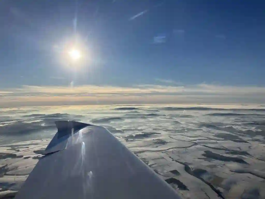 Winter wonderland landscape during the flight